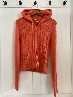 Y2K Tilt Coral Cable-Knit Zip Hoodie Wool Sweater Vintage 2003